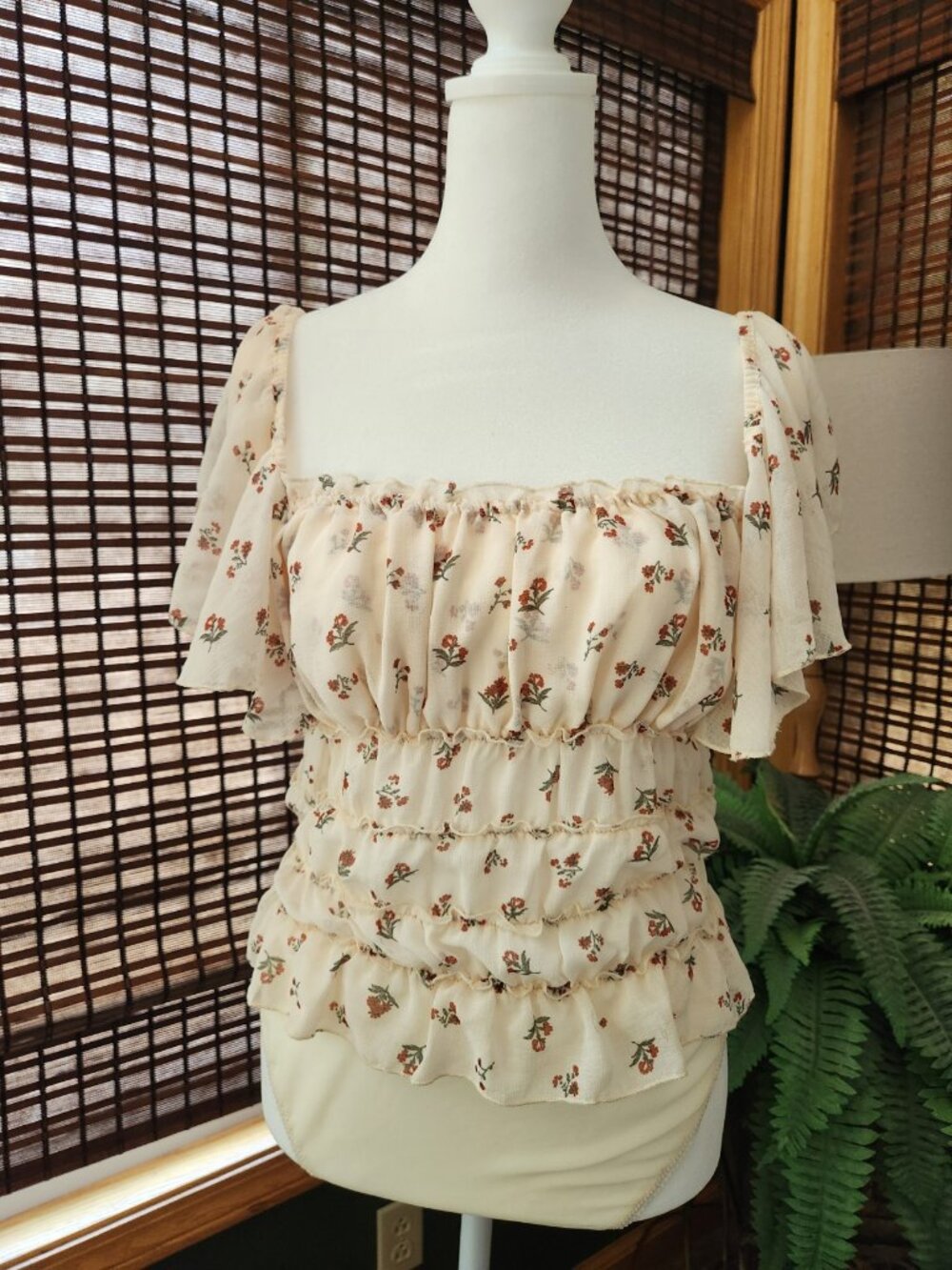 Free People Juliet Ruffled Floral Bodysuit